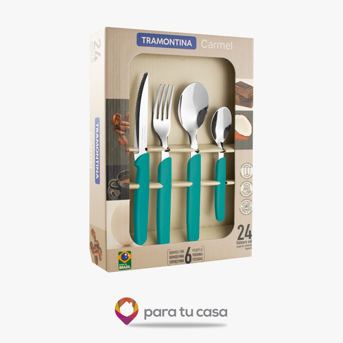 Cubiertos Tramontina Juego 24 Pzas Cocina Carmel Set Colores