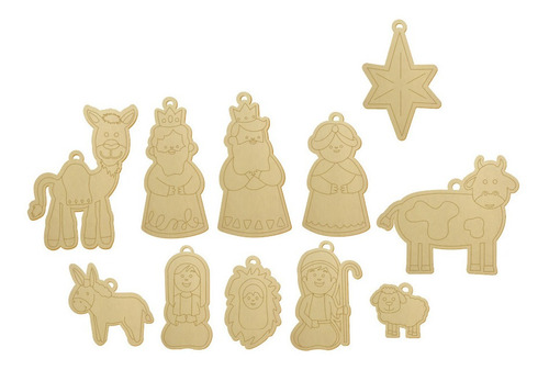 Esferas Navideñas, Nacimiento Navideño, Mdf, 10 Cm, 11 Pz