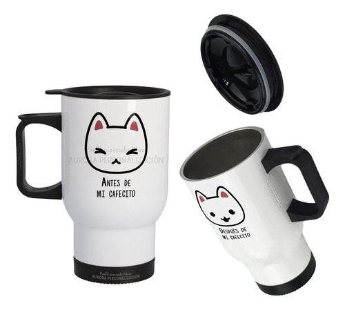 Lindo Mug Vaso Termico Viajero Para Carro Gato