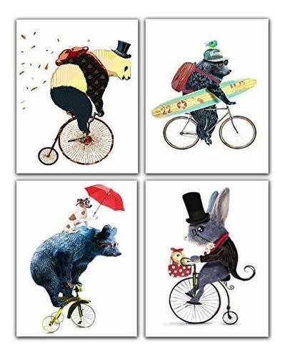Oso, Viaje En Bicicleta Con Perro, Ratón, Feliz Viaje, 