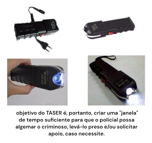 Máquina Lanterna De Choque Taser Original Defesa Bivlt Preto Branco Preto