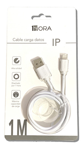 Pack 10 Cables 1hora 1m Para Iphone 2.1a Carga Rapida Bliste Blancos