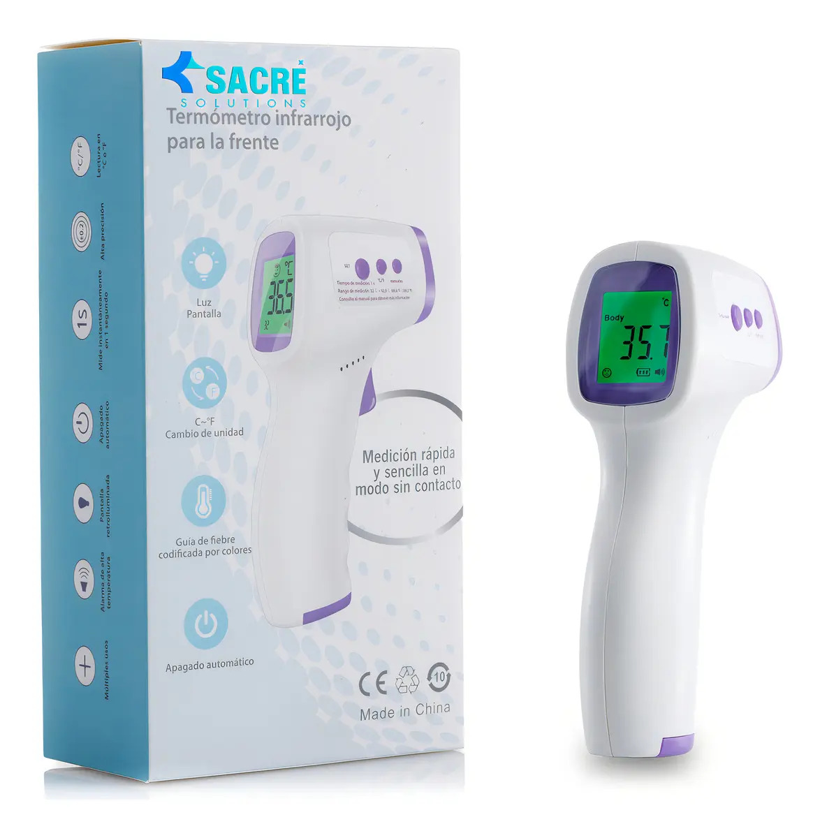 Termómetro Infrarrojo Digital Temperatura Medico Corporal Blanco Sacre Solutions