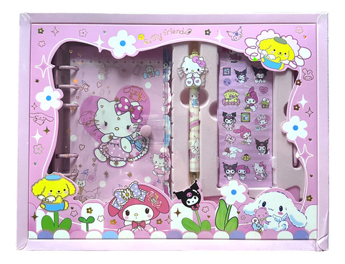 Set Libreta Sanrio + Stickers Papeleria Kuromi My Melody