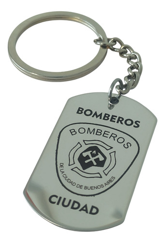 Llavero Acero Bomberos Ciudad De Bs. As. Personalizado Laser Plateado