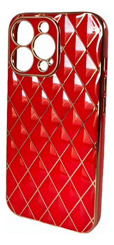 Funda Deluxe Para iPhone 13 Pro Textura Galvaniplastia Color Rojo Geométrico