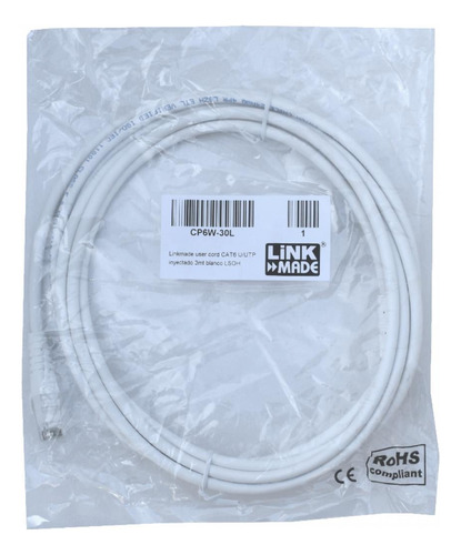 Cable De Red Cat6 U/utp Linkmade De 3 Metros, Clickbox