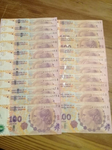 Lote 21 Billetes 100 Pesos Evita Serie A Reposición Circulad (Usado)