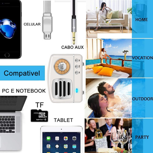 Imagem 6 de 9 de Caixa De Som Portatil Retro Vintage Bluetooth Lt-s005 Branco