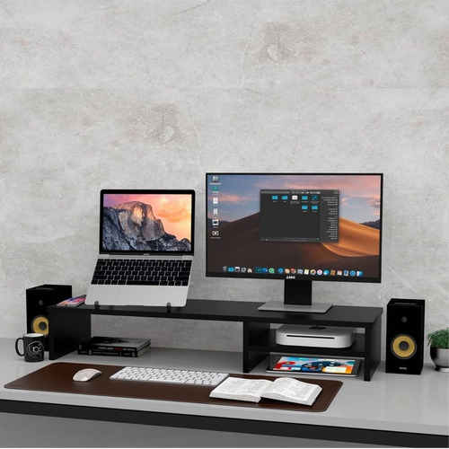 Base Monitor De Áudio Suporte Com Prateleira 15x90x20cm Mdf