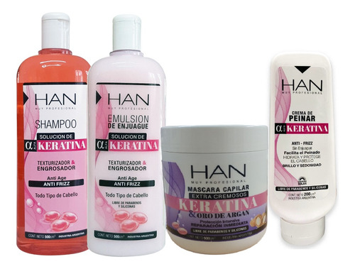 Han Shampoo + Enjuague + Mascara + Crema Keratina Fortalece