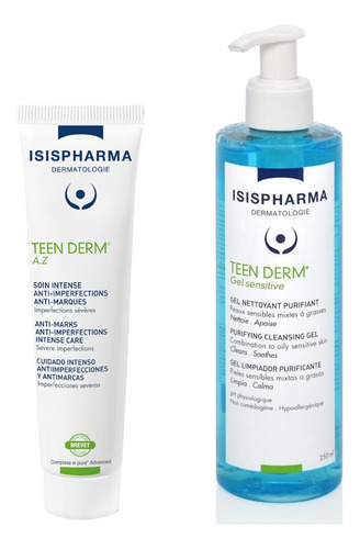 Kit Isispharma Teen Derm Gel Sensitive 250ml + Teen Derm Az Tipo de piel Mixta