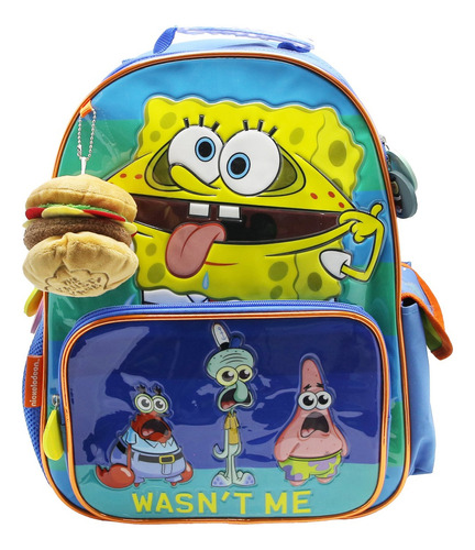 Mochila Escolar Bob Esponja Funny Color Azul Diseño De La Tela Liso