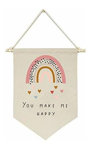 You Make Me , Rainbow, Heart Canvas Hanging Flag Banner...