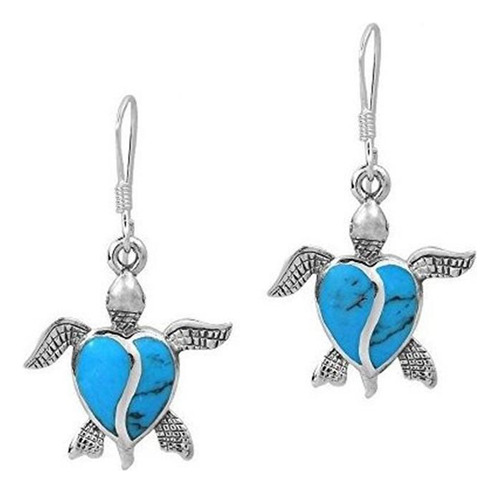 Love Life Sea Turtle Heart Simulated Turquoise.925 Sterling