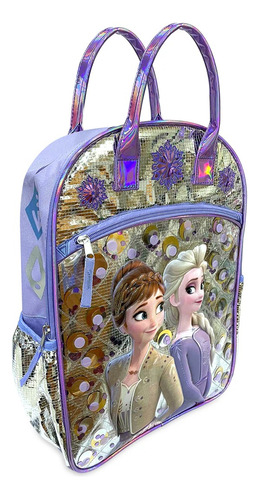 Mochila Escolar Frozen 17 Pulgadas Asas Superiores Bolsillo Frontal Correas Ajustables Color Violeta