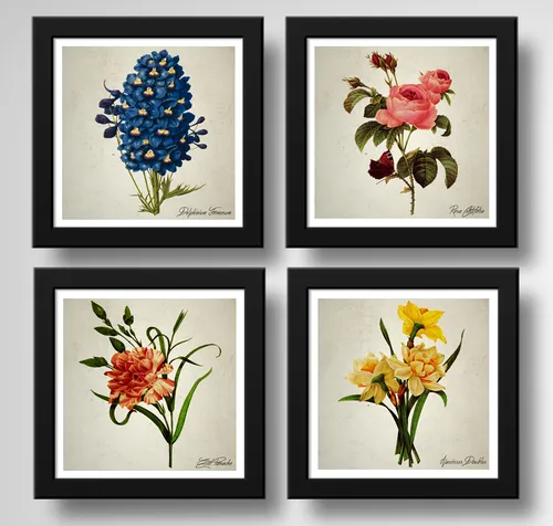 comprar Set 4 Cuadros Flores Arte Rosas Floral Decoracion Casa