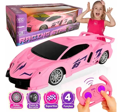 Carrinho Controle Remoto Feminino Super Rápido Rosa Com Luz Rosa Carro sem fio Brinquedo Menina Atacarejo Kids