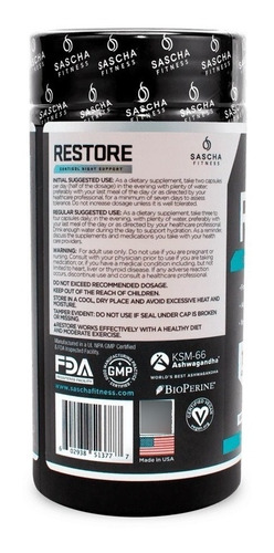 Imagen 3 de 3 de Suplemento en cápsulas Sascha Fitness RESTORE magnesio en pote 120 un