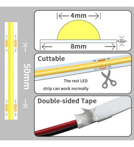 Kit 6 Fita Led Cob 12w/m 24v Irc90 1200lumens/m Rolo Com 10m