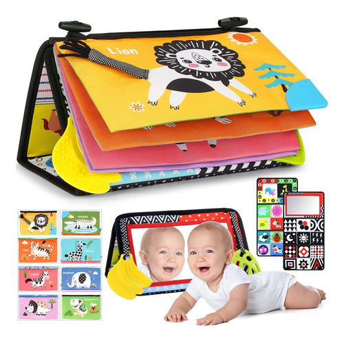 Tummy Time Mirror Baby Toys With Cloth Book And Teethers,mon