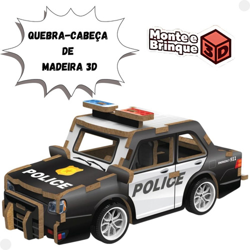 Quebra Cabeça De Madeira 3d Mini Viatura De Polícia Dmtoys