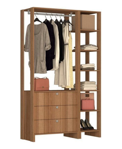 Guarda-roupa Closet 2 Peças Com Cabideiro 3 Gavetas E 7 Wt