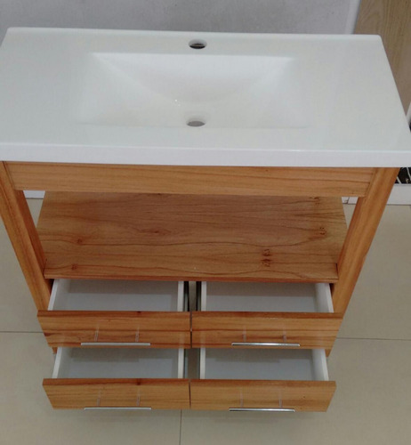 Imagen 5 de 5 de Vanitory Tono Miel 82cm X 38 C/4 Cajones Guias Telescopicas