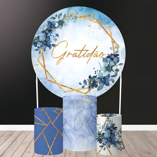 Kit Painel Redondo Trio Capa Cilindro Gratidão Azul