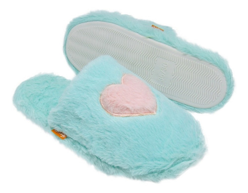 Pantufa Chinelo Feminino Coração Pelúcia Solado Emborrachado