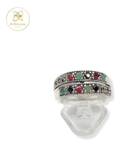 Imagen 4 de 10 de Anillo Plata Raices Piedras De Colores