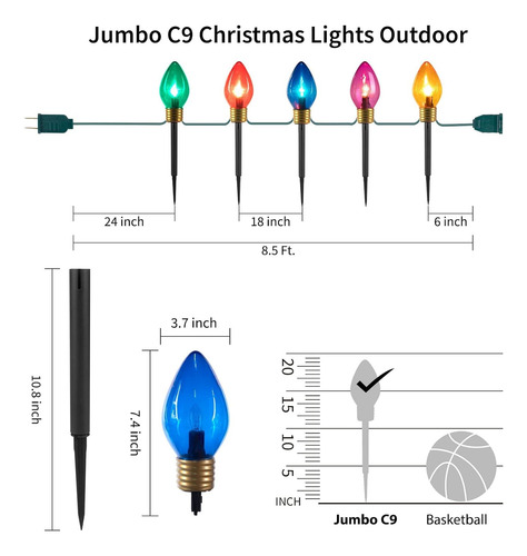 Set De 5 Luces Jumbo C9 De Piso Navidad P/ Exteriores