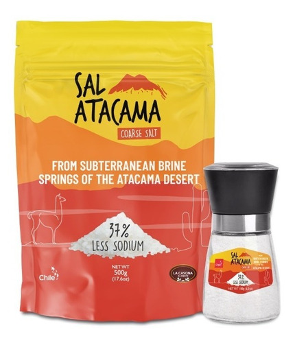 Sal Atacama Baja En Sodio 37%  Molinillo 180g + Doypack 500g