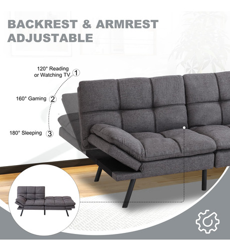 Sofá Cama Futón Moderno Convertible De Espuma Gris