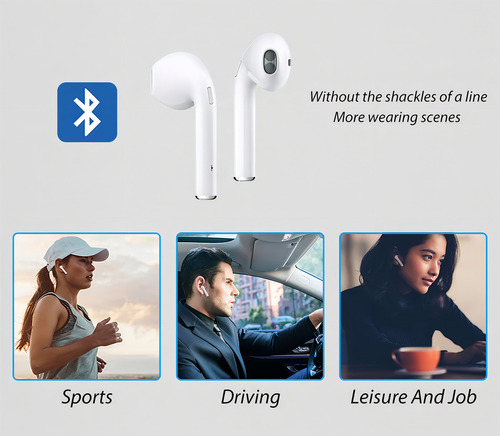 Auriculares inalámbricos Bluetooth 5.0 i7S con micrófono, color blanco