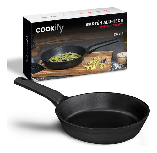 Sartén Antiadherente 24 cm Cookify | Alu-Tech Series | Libre de PFOA, Cocina Saludable. Color Aluminio Fundido Negro