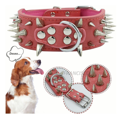 Pinchos Metálicos, Collares Para Perros Medianos Y Grandes Color Rosa Tamaño del collar M