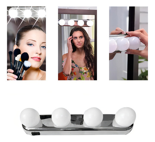 Studio Glow Luz De Espelho Camarim Led 4 Lampadas Portátil