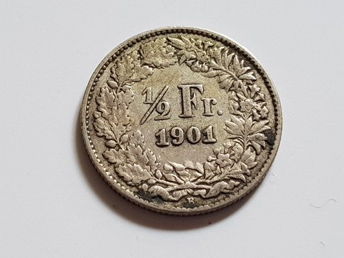 Moneda 1/2 Franco Suiza 1901 Plata Helvetica Rara Hermosa