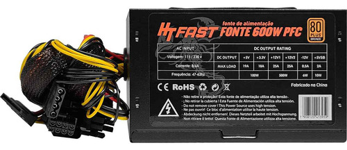 Fonte Atx 600w 80plus Bronze Sata Fan Pcie Express 16x Gpu Ht Fast Ht600wsq