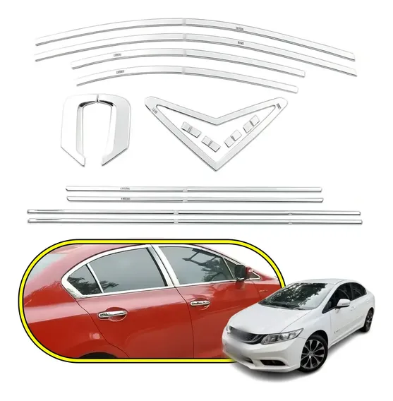 Kit 16 Aplique Pestana Portas Civic G9 2012 A 2016 Cromado Cromado