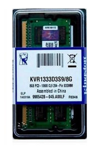 Memoria Ram Notebook Kingston Sodimm 8gb 1333mhz Pc3-10600