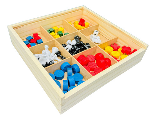 Conjunto Jogos De Mesa 5x1 Xadrez, Dama, Ludo, Trilha, Jogo