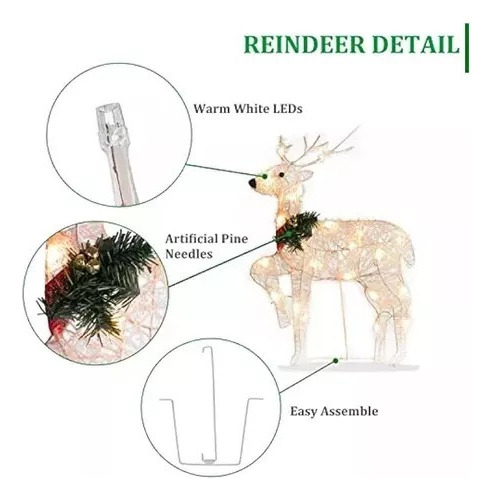 Juego De 3 Adornos Navideños De Alce Con Iluminación Led