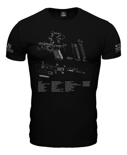 Remera Camiseta Manga Corta Pistola Glock Mapa Diagrama