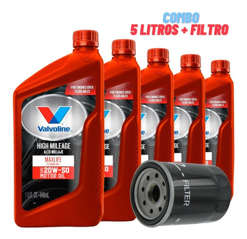 Aceite 20w50 Semi Sintetico Valvoline Pack 5lts + Filtro