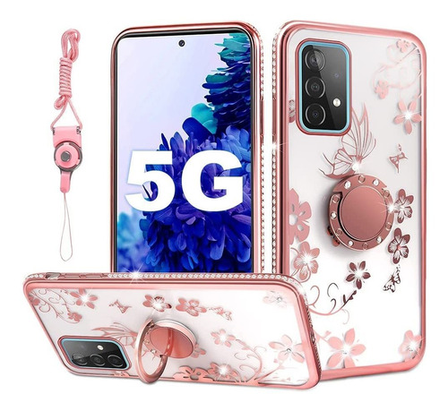 Funda Para Samsung Galaxy A52 5g - Oro Rosa/flores + Anillo