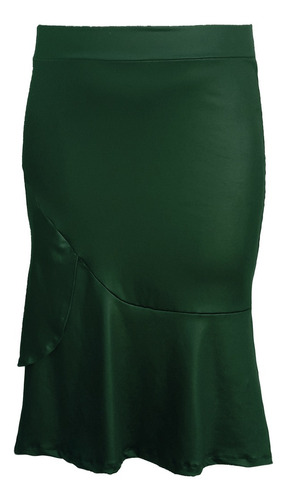 Saia Midi Sino Cirre Verde Moda Evangélica Plus Size 52 A 60