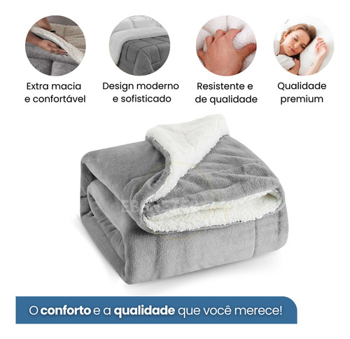 Edredom Sherpa Cobertor E Coberdrom Casal Queen Size Super Macio Grosso Pele Lã Carneiro Cor Cinza