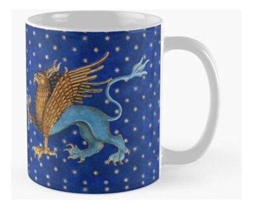 Taza Bestiario Medieval Grifo Azul En Noche Estrellada Calid